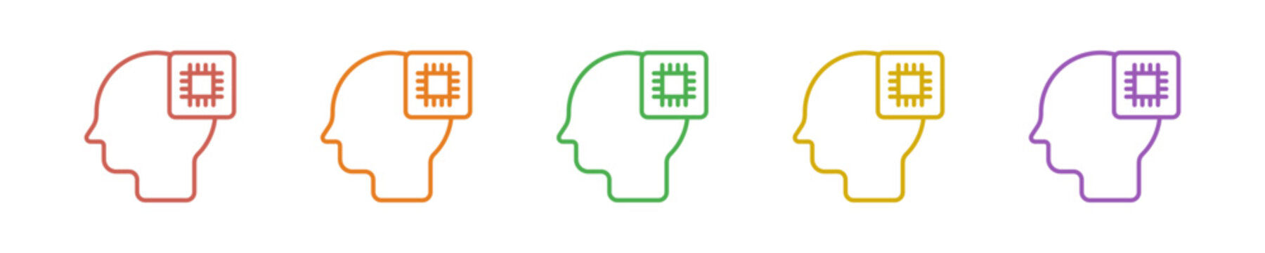 Head Chip Icon Set Multiple Style Collection. Vector Illustration Concept Designed In Line Colorful Style