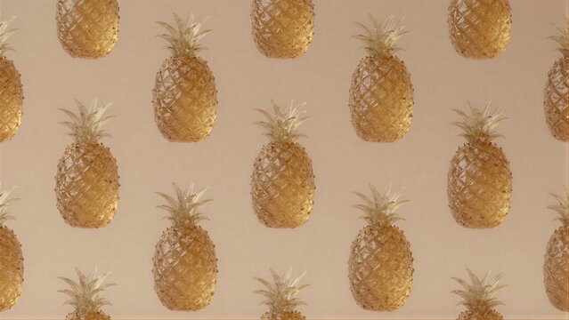 Golden pineapples in a repeating pattern on a soft beige background.