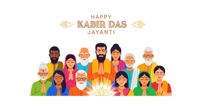 Celebrate happy Kabir Das Jayanti with a diverse group of people offering greetings and blessings together