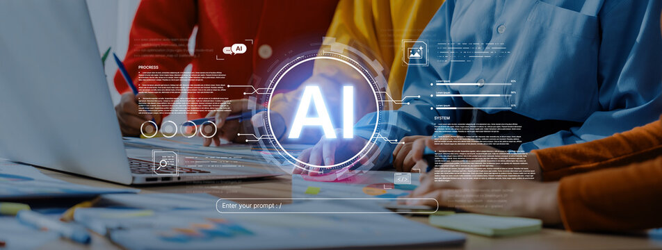A futuristic interface for a generative AI system. A developer enters a prompt to initiate coding, data processing, and monitor the system's progress and performance. Fermion