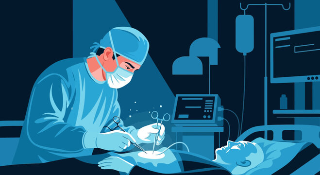 Medical Procedure: Surgeon Performing Operation on Patient in Illustrated Operating Room
