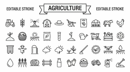 Agriculture editable stroke icon set with 36 line icons for farming and crops. © icon_vectors