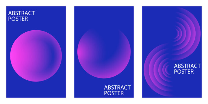 Abstract posters set with pink purple gradient spheres and layered circular wave patterns.