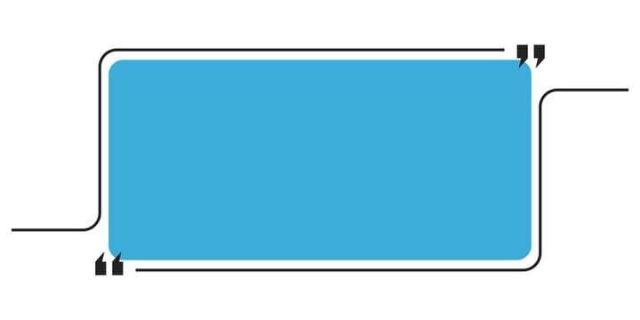 Modern light blue quote box template with black thin line frame and quotation marks. Vector illustration