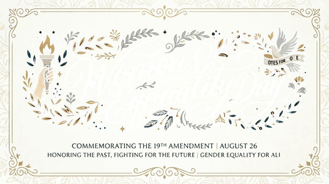 19th Amendment commemoration, women's rights, equality, floral vector illustration