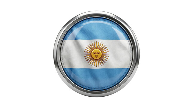 Argentina Flag Round Metallic Button Icon &ndash; Glossy 3D Badge with Sun Emblem for Travel, UI and Graphics