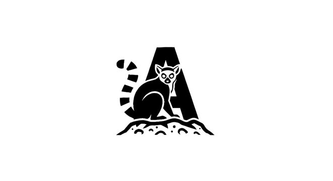 Black and white lemur inside letter A design.