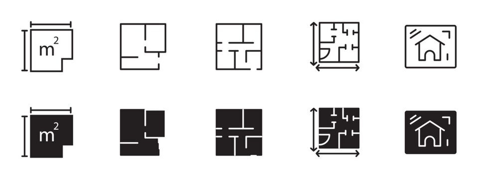 Blueprint Icon Set, Architecture Layout Draft and Engineering Construction Project Vector Symbols