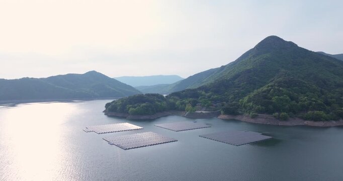 Aerial view of Boryeongho Lake and green mountains, South Korea