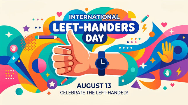 International Left-Handers Day, August 13, colorful celebration, left-handed awareness, thumbs up vector