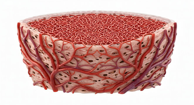 Hyper-Realistic 3D Render of the Choroid Layer Vascular Network, suitable for science education, isolated on a white background.