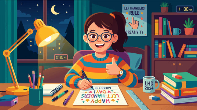 Vector illustration of a girl, learning coding, programming, and development at night, with colorful design elements