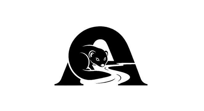 Black and white stylized cat logo design.