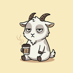 Cute cartoon goat with coffee.