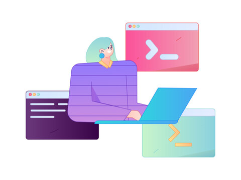 Programming teaching development flat character vector concept operation hand drawn illustration
