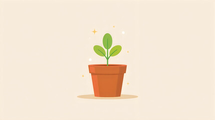 Fototapeta premium Sprouting Plant in Pot on Beige Background