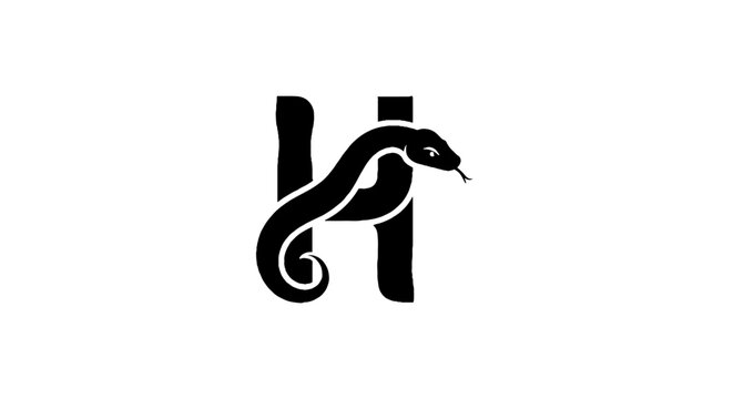 Black and white snake forming letter H design.