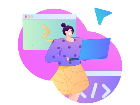 Programming teaching development flat character vector concept operation hand drawn illustration
