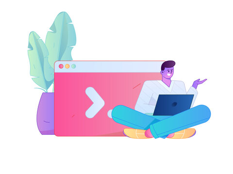 Programming teaching development flat character vector concept operation hand drawn illustration
