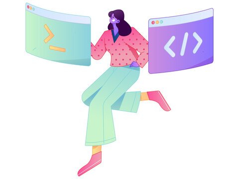 Programming teaching development flat character vector concept operation hand drawn illustration
