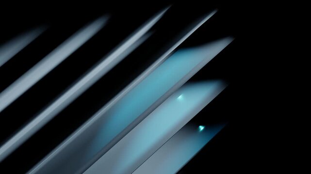 Abstract glowing blue geometric slats projecting rhythmic shadows in dark futuristic digital space with cinematic high contrast neon lighting