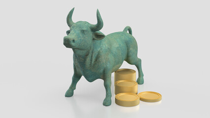 Fototapeta premium Bull Market Wealth Concept With Coins On White Background 3d render.