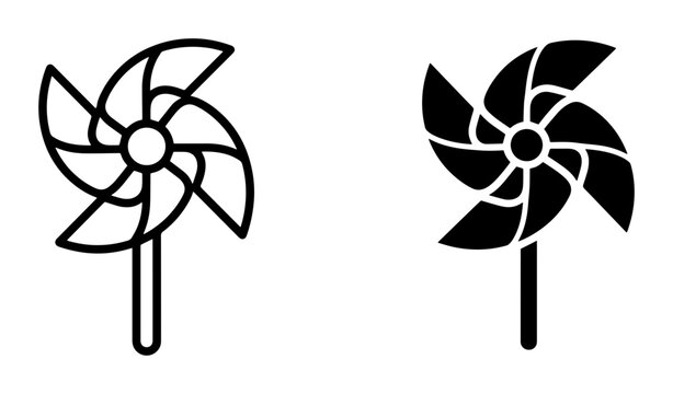 Pinwheel Icons, Spinning Toy Vector Graphics, Windmill Silhouette, Childhood Play Elements