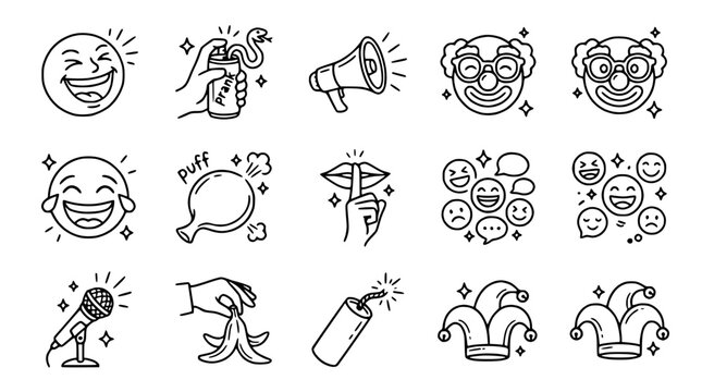 Funny Icons Set: Laughter, Jokes, Pranks, Comedy, and Celebration Elements