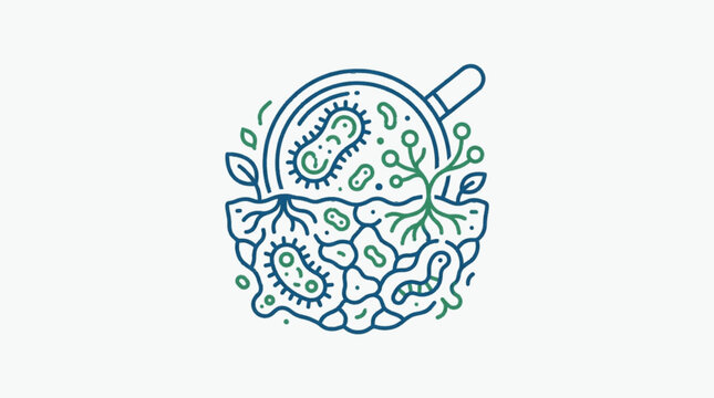 Microscopic organisms and soil elements examined under a magnifying glass.