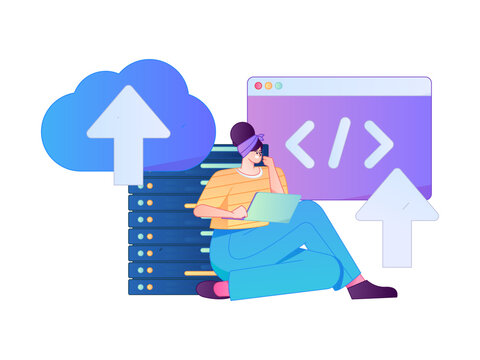 Programming teaching development flat character vector concept operation hand drawn illustration
