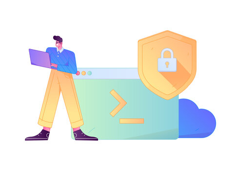 Programming teaching development flat character vector concept operation hand drawn illustration

