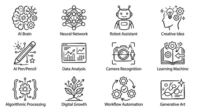 Robot Assistant With AI Brain Gears.