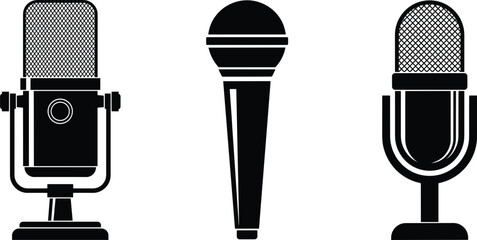 Vintage and handheld microphone set for podcasting singing broadcasting and sound production © Mominul