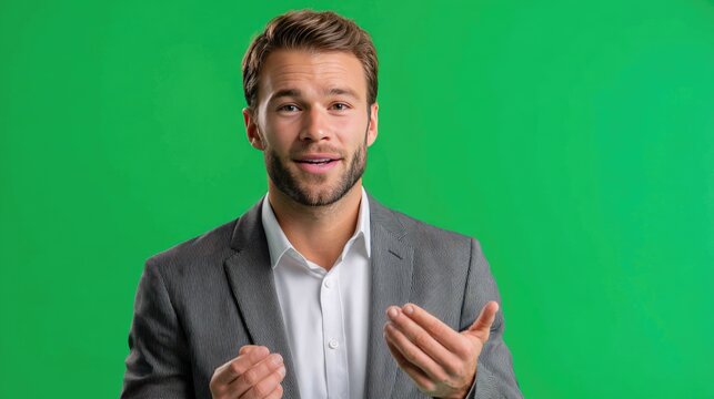 Man Speaking on Green Screen Background