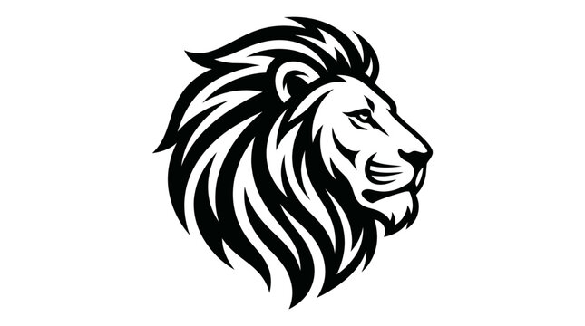 Bold black-and-white lion head logo with a stylized mane, a versatile mascot emblem for branding, sports teams, and corporate identity.