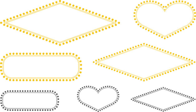 Decorative dotted border frames collection featuring heart rectangle and diamond shape vector templates