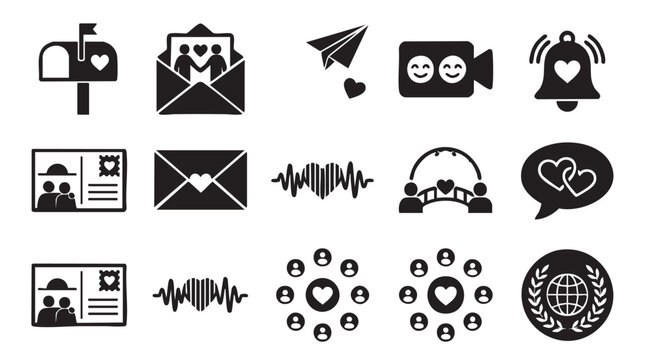Social media icons, communication symbols, web graphics, black vector set