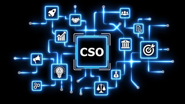 Corporate cso digital strategy icon network concept motion graphic.