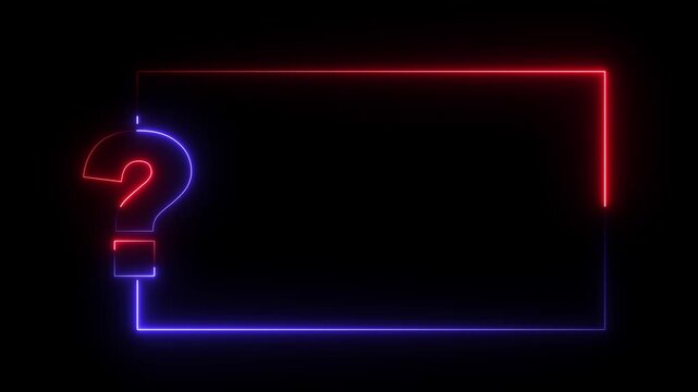 Question mark neon sign light on black background. Quiz trivia game competition. red neon question mark frame for quizzes and FAQs. Game announcement neon message. Answer question. animation