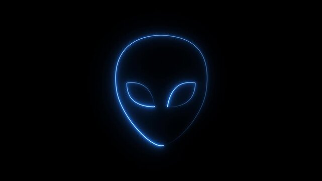 Glowing neon Alien head icon on black background. Martian head icon animation.