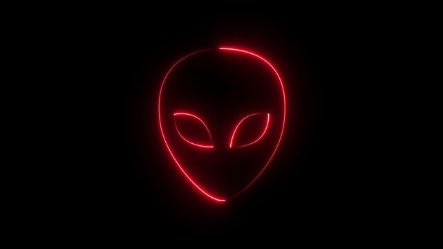 Glowing neon Alien head icon on black background. Martian head icon animation.