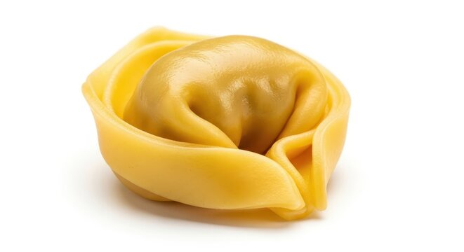 Single Fresh Tortellini Pasta Isolated on White Background - Traditional Italian Egg Pasta Close-up