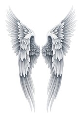 Naklejka premium Realistic White Feathered Angel Wings Illustration Isolated on White Background for Fantasy and Religious Projects