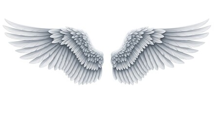Naklejka premium Realistic White Feathered Wings Spread Open Isolated on White Background, Symbol of Freedom and Purity