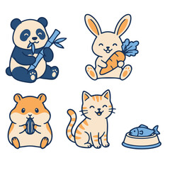 Fototapeta premium Cute Animals Sticker Collection with Giant Panda Bamboo Rabbit Hamster and Kitten 