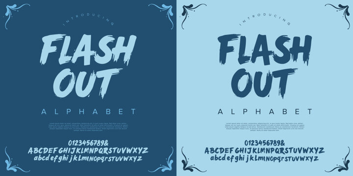 Flash Out Font Fast Dry Brush Graffiti Style Alphabet with Swirling Corner Ornaments