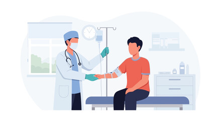 Fototapeta premium Medical Professional Administering Intravenous Fluids to Patient in Hospital Setting