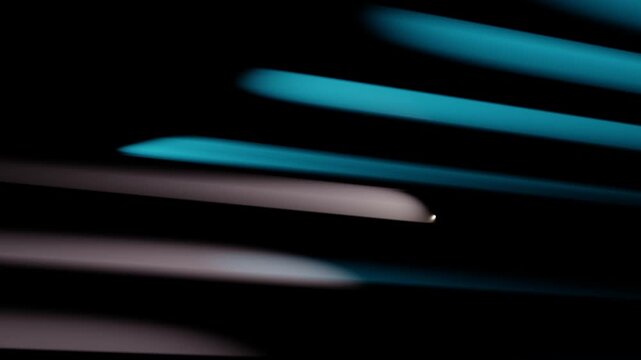Abstract cyan light streaks speeding dynamically in dark digital cyberspace with cinematic motion blur and neon glow