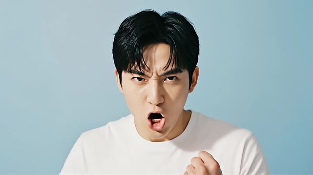 Young Angry Man Showing Teeth and Clenched Fist, Furious Emotion
