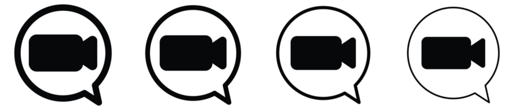 Set of modern video camera chat icons in speech bubbles for online communication application design
